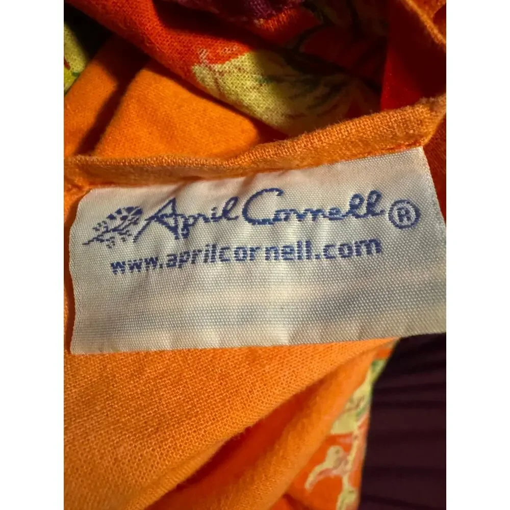 April Cornell Floral Cotton Ruffle Apron Orange Pink Cottagecore 100% Cotton